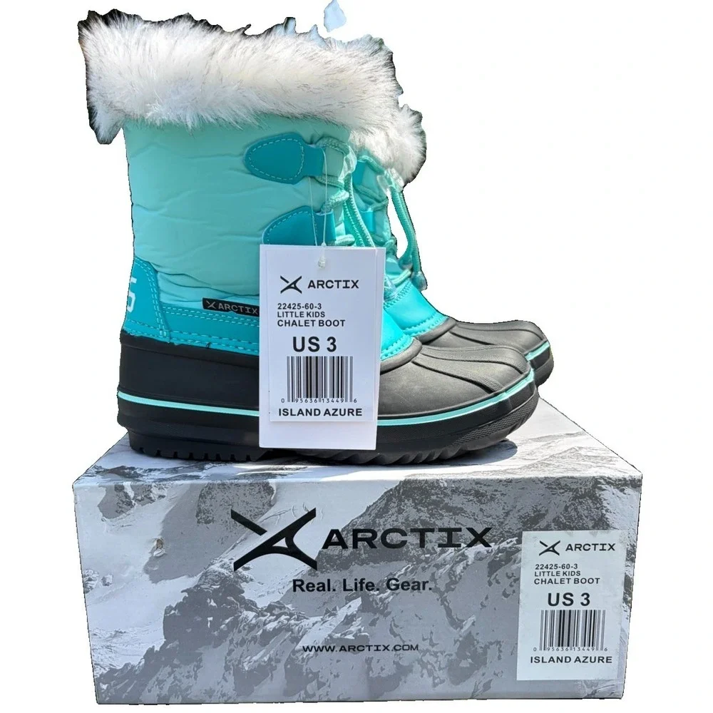 NWT Arctix Kids Chalet Snow Boots US 3 Island Azure Waterproof Faux Fur Winter